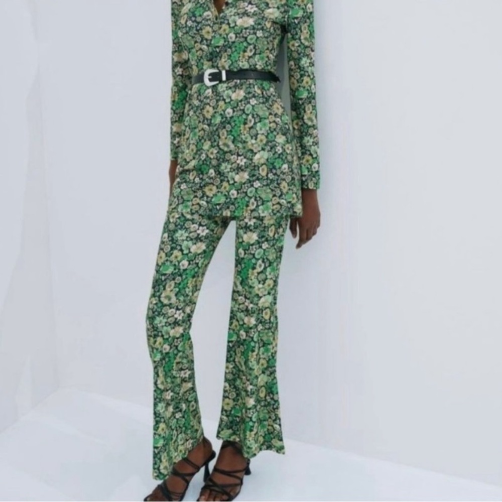 🌿 ZARA BOHO BLACK GREEN FLORAL HIGH WAIST LEGGINGS! - Picture 12 of 12